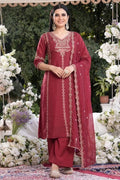 Wine Petal Embroidered Georgette Suit Set
