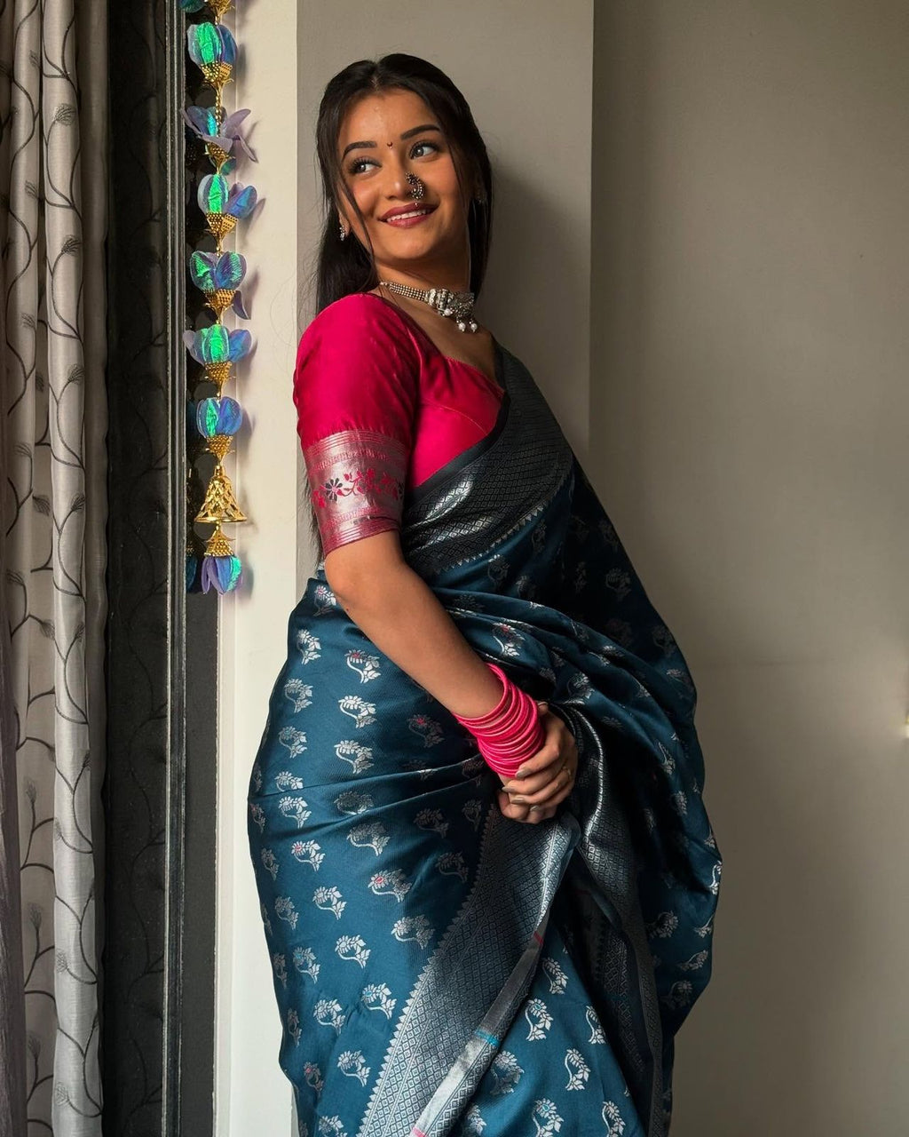 Blue Jacquard Saree – Timeless Elegance With Rich Woven Design