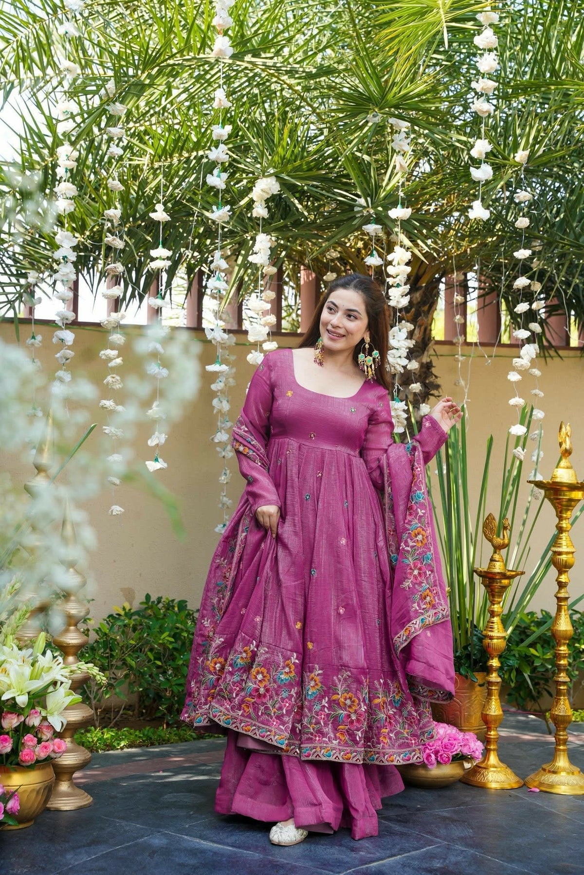 Royal Fuchsia Cruncy Silk Anarkali Suit Set