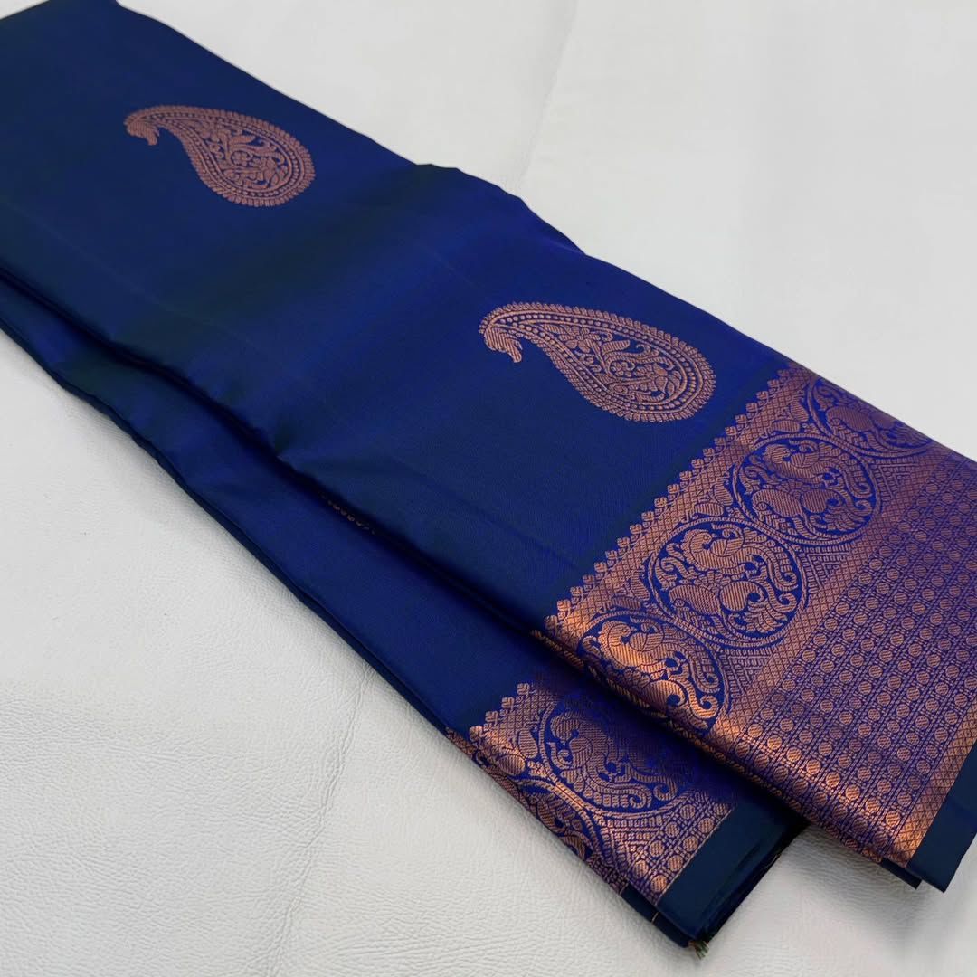 Navy Blue Jacquard Saree – Classic Elegance with Premium Weave