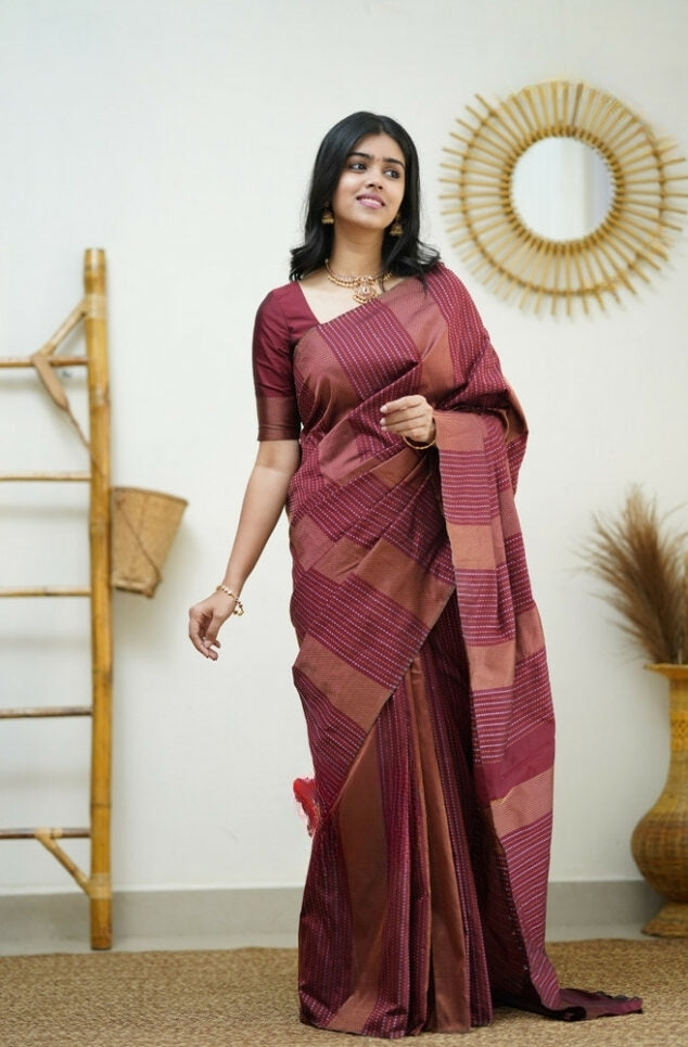 Elegant Maroon Jacquard Saree
