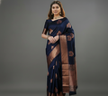 Navy Blue Jacquard Saree – Elegant Woven Saree for Festive & Formal Occasions