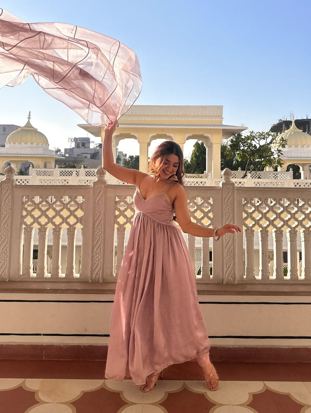 Dusty Pink Tabby Organza Anarkali Suit Set