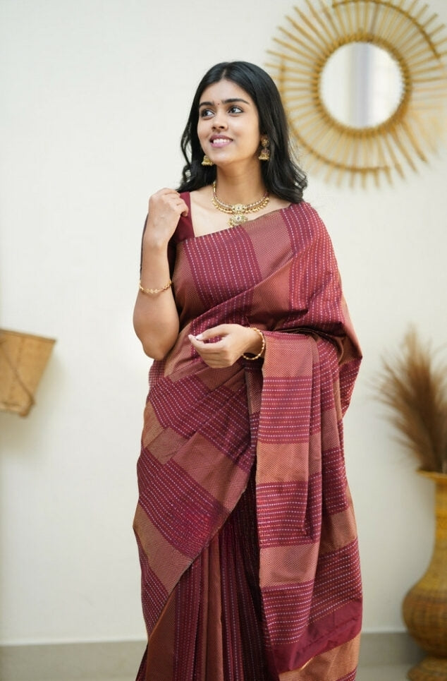 Elegant Maroon Jacquard Saree