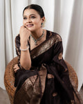 Classic Brown Jacquard Saree – Elegant Woven Saree for Weddings & Festive Celebrations