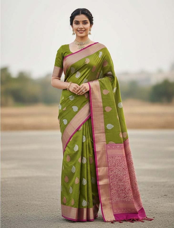 Mahendi Green Jacquard Saree