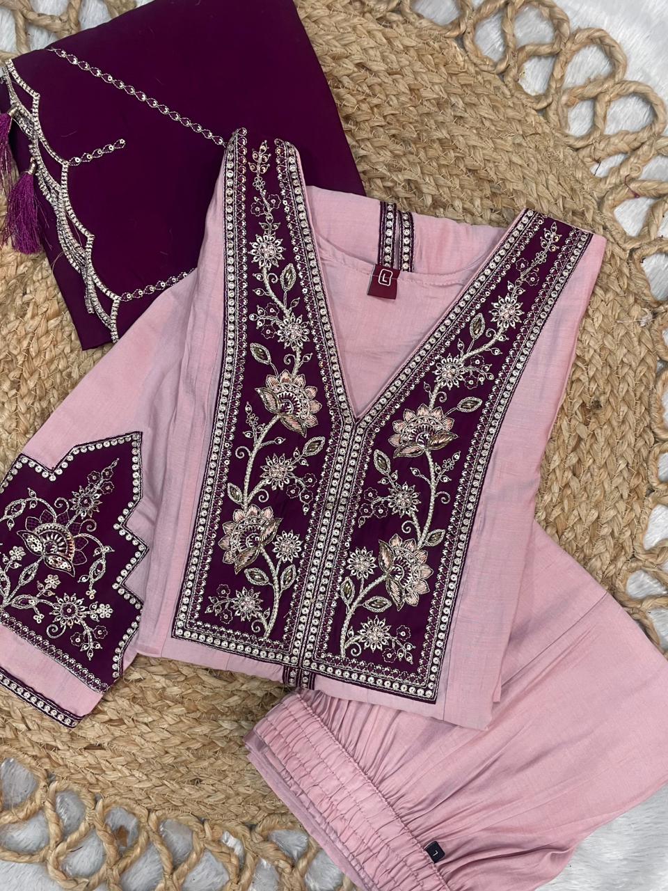 Elegant Pink Roman Silk Anarkali Kurti Set