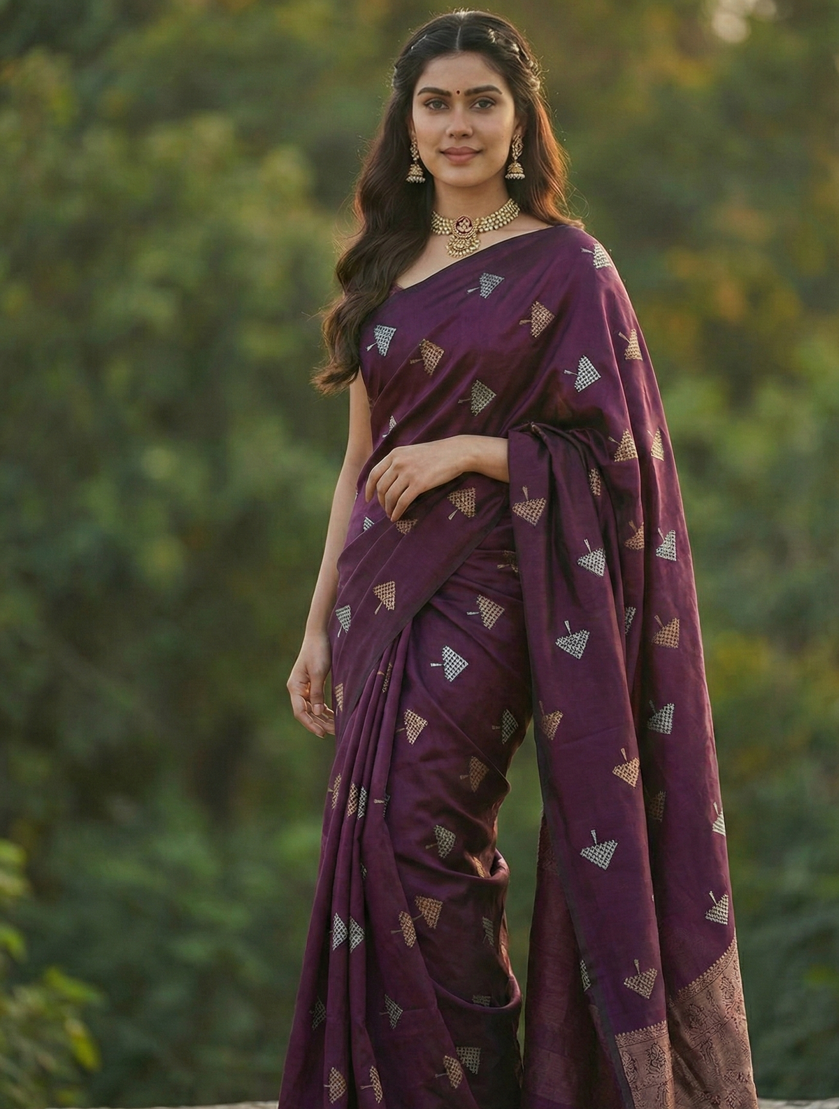 Elegant Wine Jacquard Saree – Premium Woven Saree in a Rich Festive Shade
