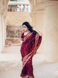 Rich Maroon Jacquard Saree – Elegant Woven Saree for Wedding, Festive & Party Wear