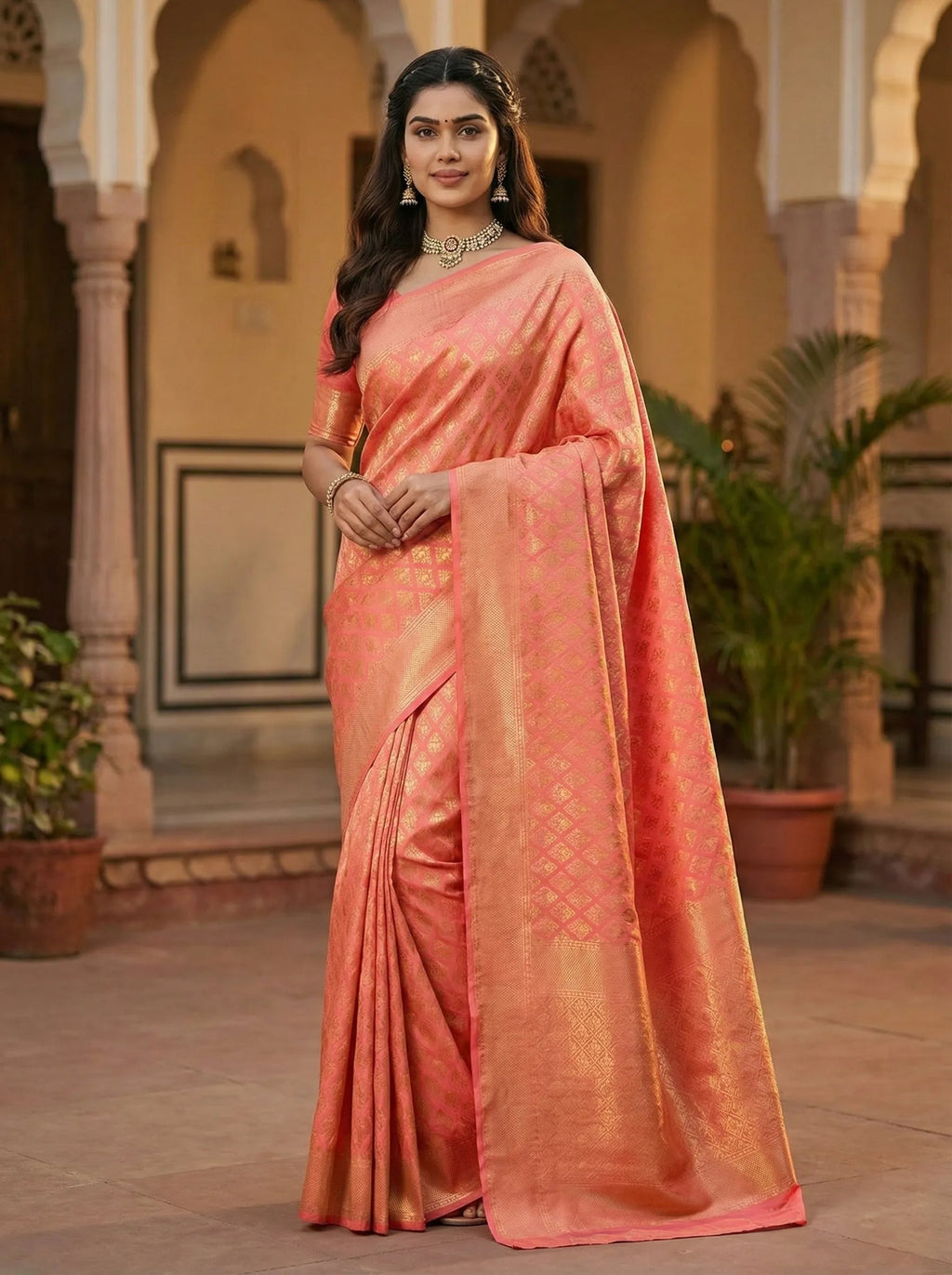 Graceful Pink Jacquard Saree – Premium Woven Design for Festive & Party Wear