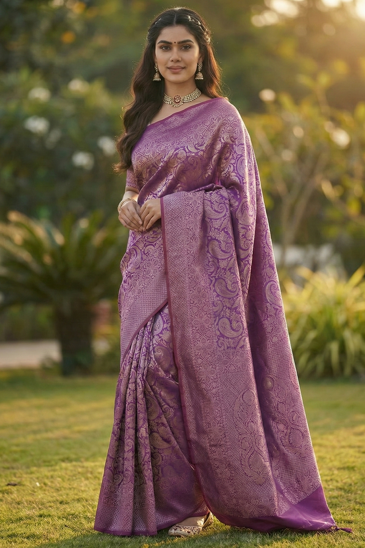 Royal Purple Jacquard Saree – Rich Woven Texture & Elegant Festive Wear