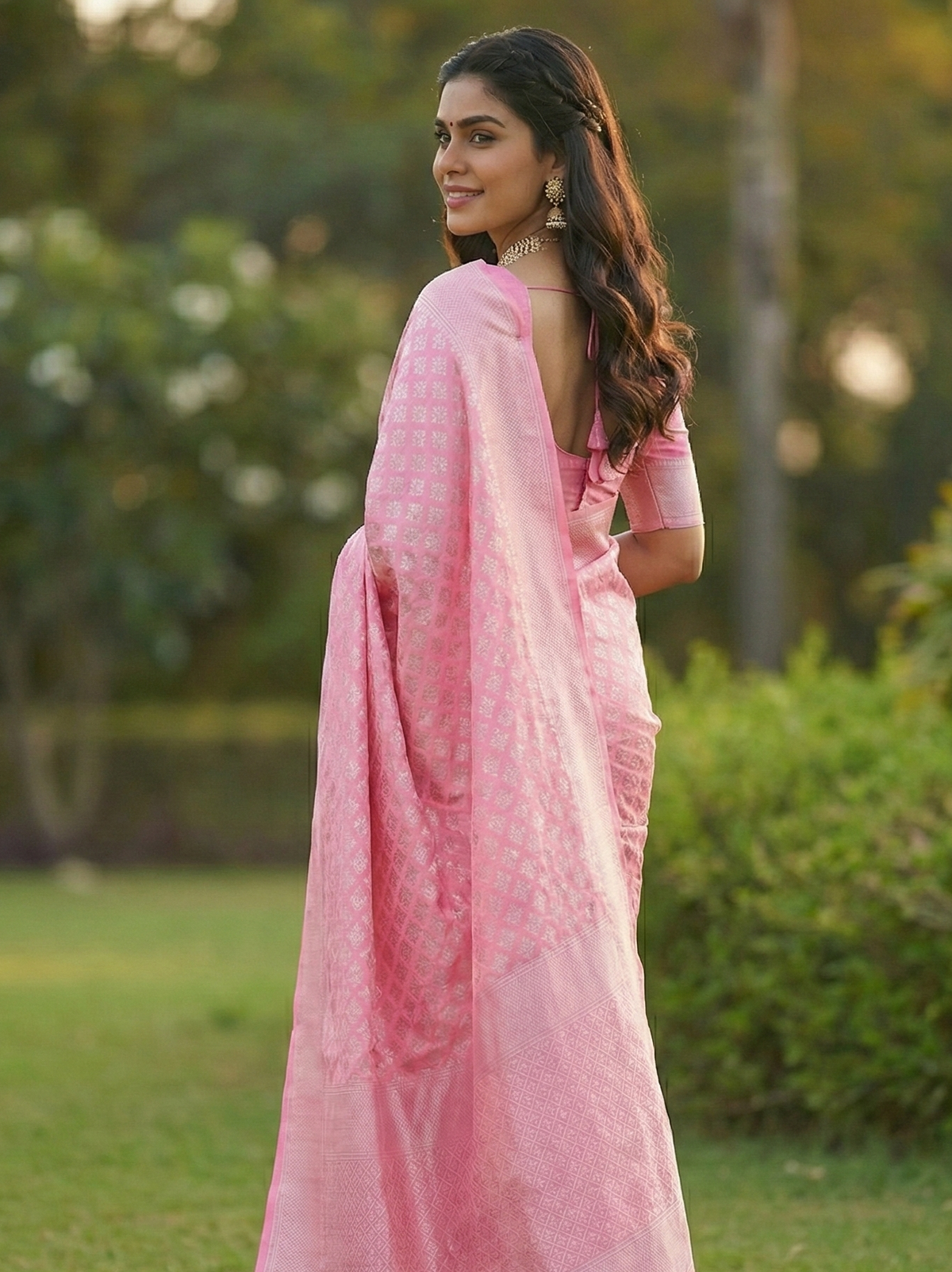 Pink Jacquard Saree – Graceful Festive Wear With Rich Woven Detailing