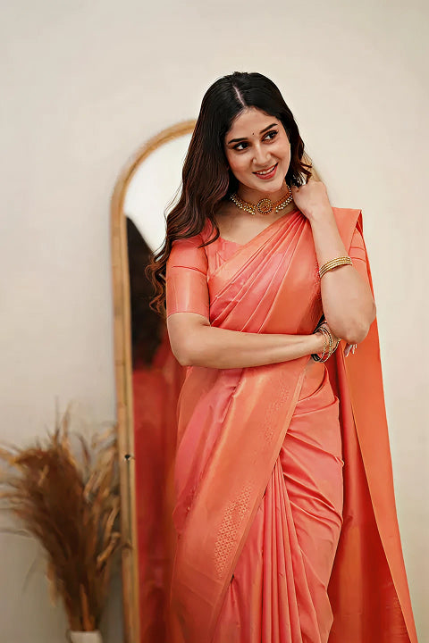 Graceful Pink Jacquard Saree – Soft Luxury Weave for Festive & Party Wear