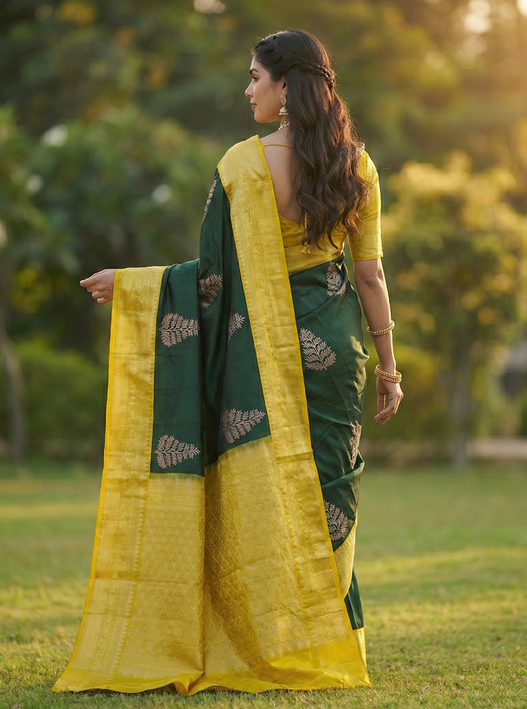 Dark Green Jacquard Saree