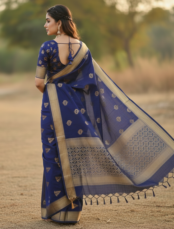 Blue Jacquard Saree – Elegant Woven Saree for Festive & Party Occasions