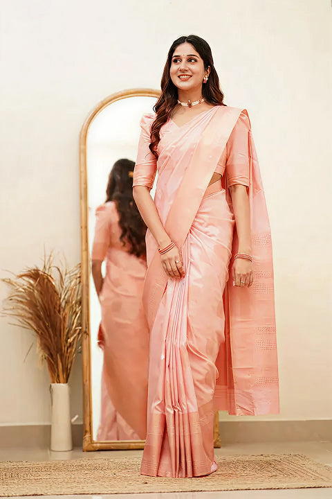Delicate Light Pink Jacquard Saree – Soft Woven Elegance for Festive & Party Wear