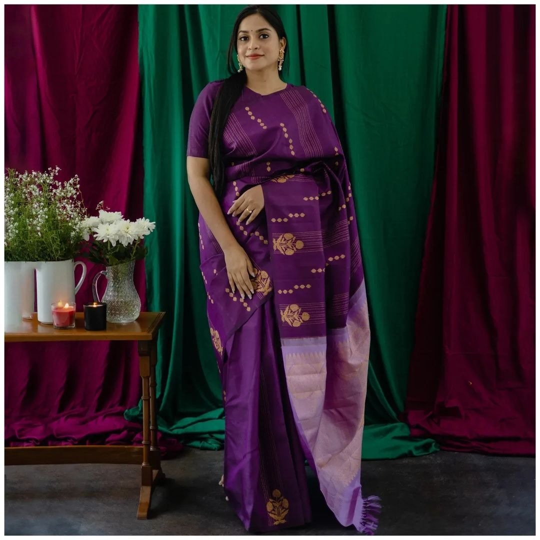 Premium Dark Purple Jacquard Saree