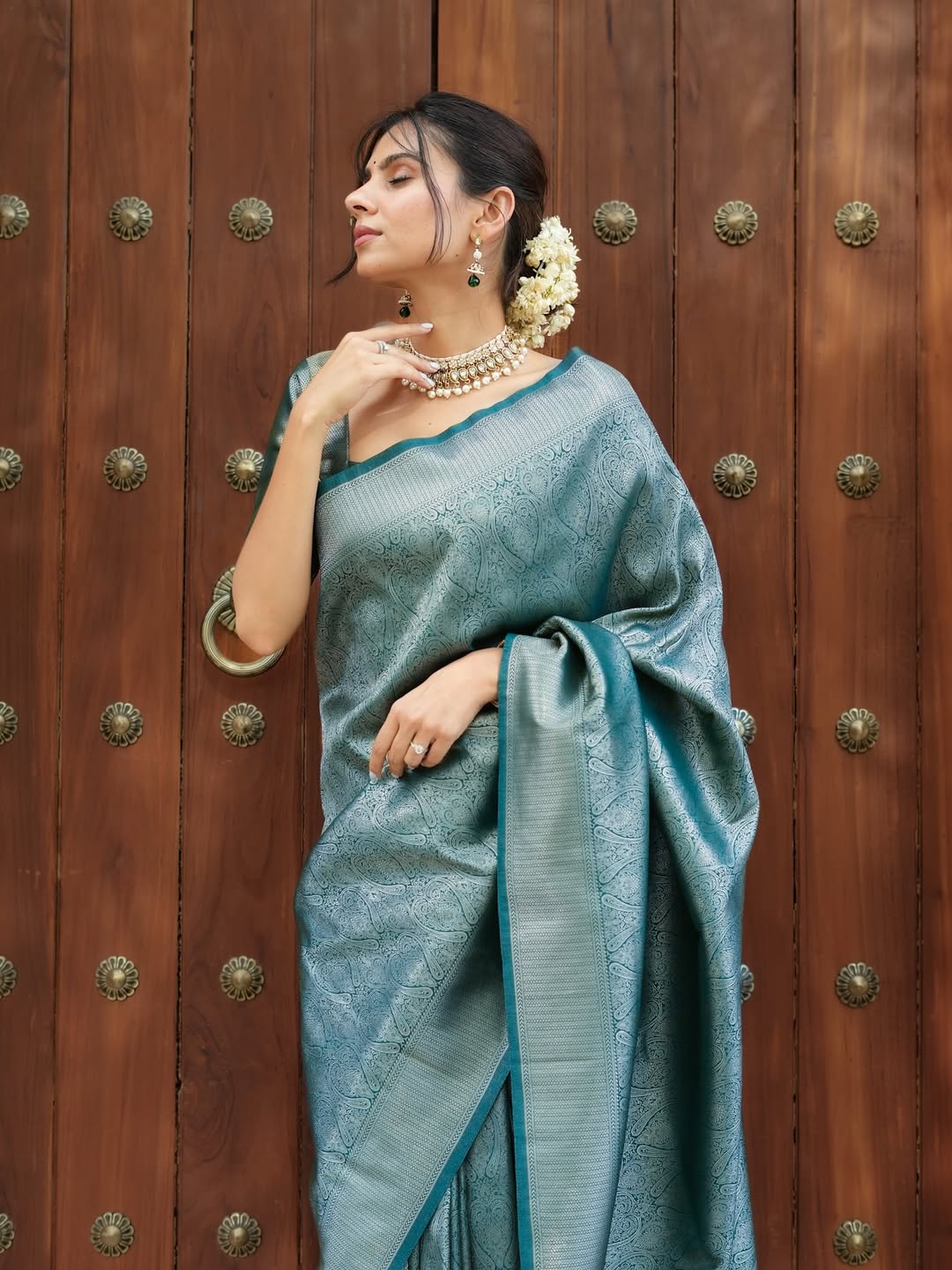 Peacock Blue Jacquard Saree – Regal Woven Elegance with Timeless Appeal