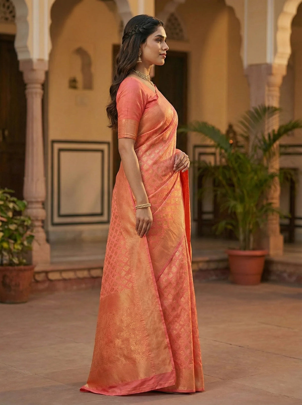 Graceful Pink Jacquard Saree – Premium Woven Design for Festive & Party Wear