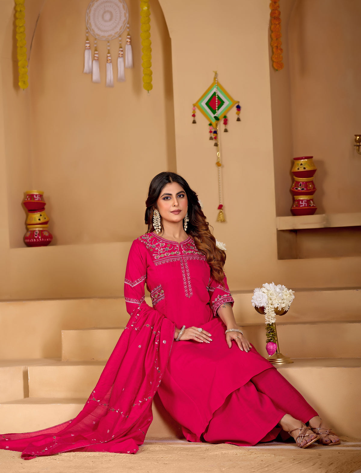 Rani Pink Mango Silk Anarkali Set