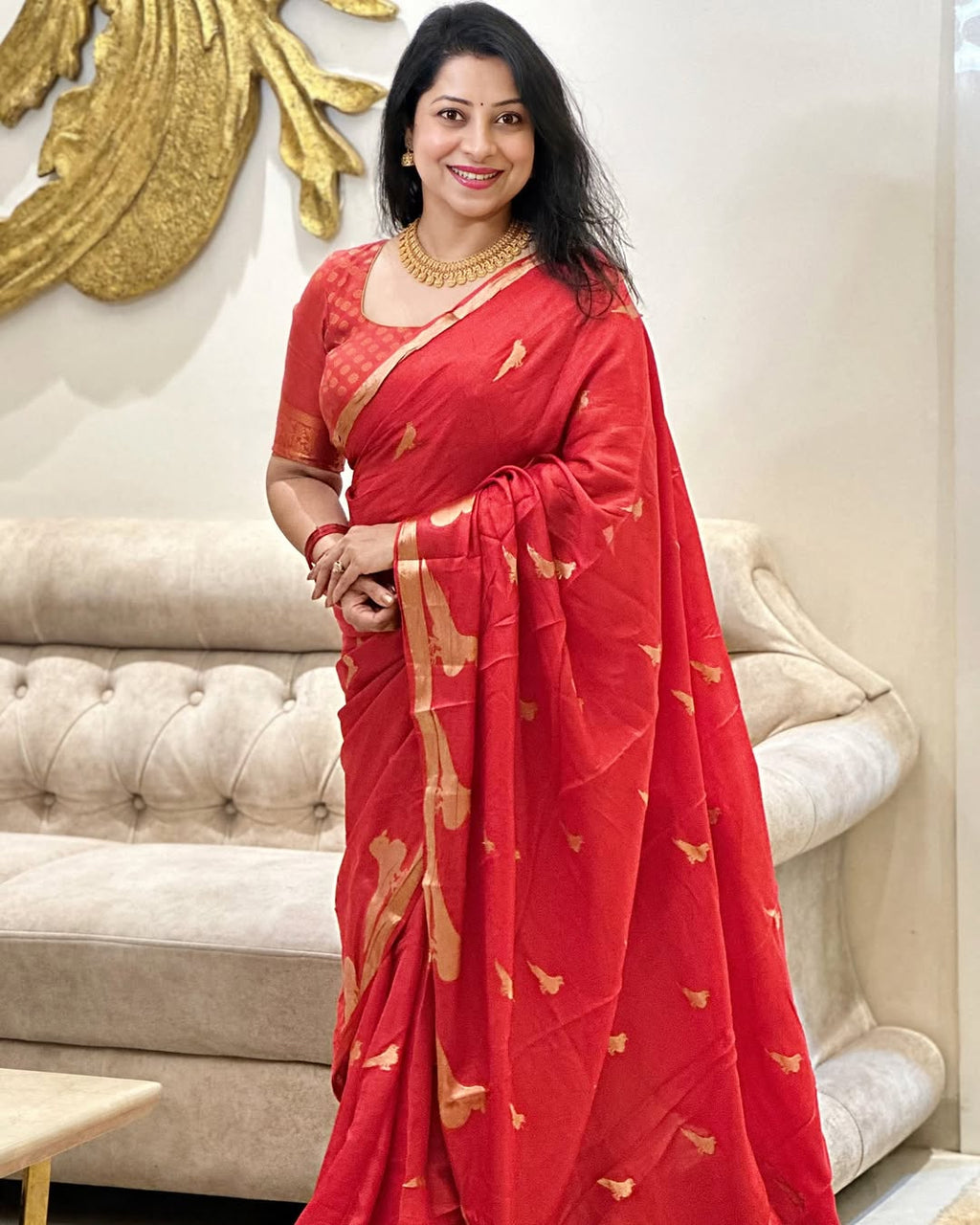 Radiant Red Jacquard Saree for Festive & Party Elegance