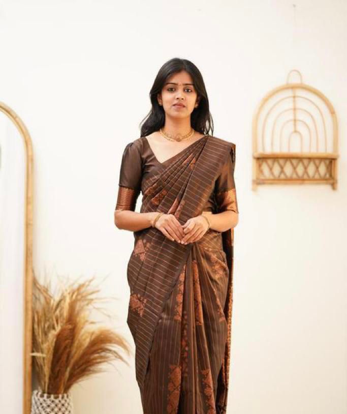 Elegant Coffee Jacquard Saree for Festive & Party Wear