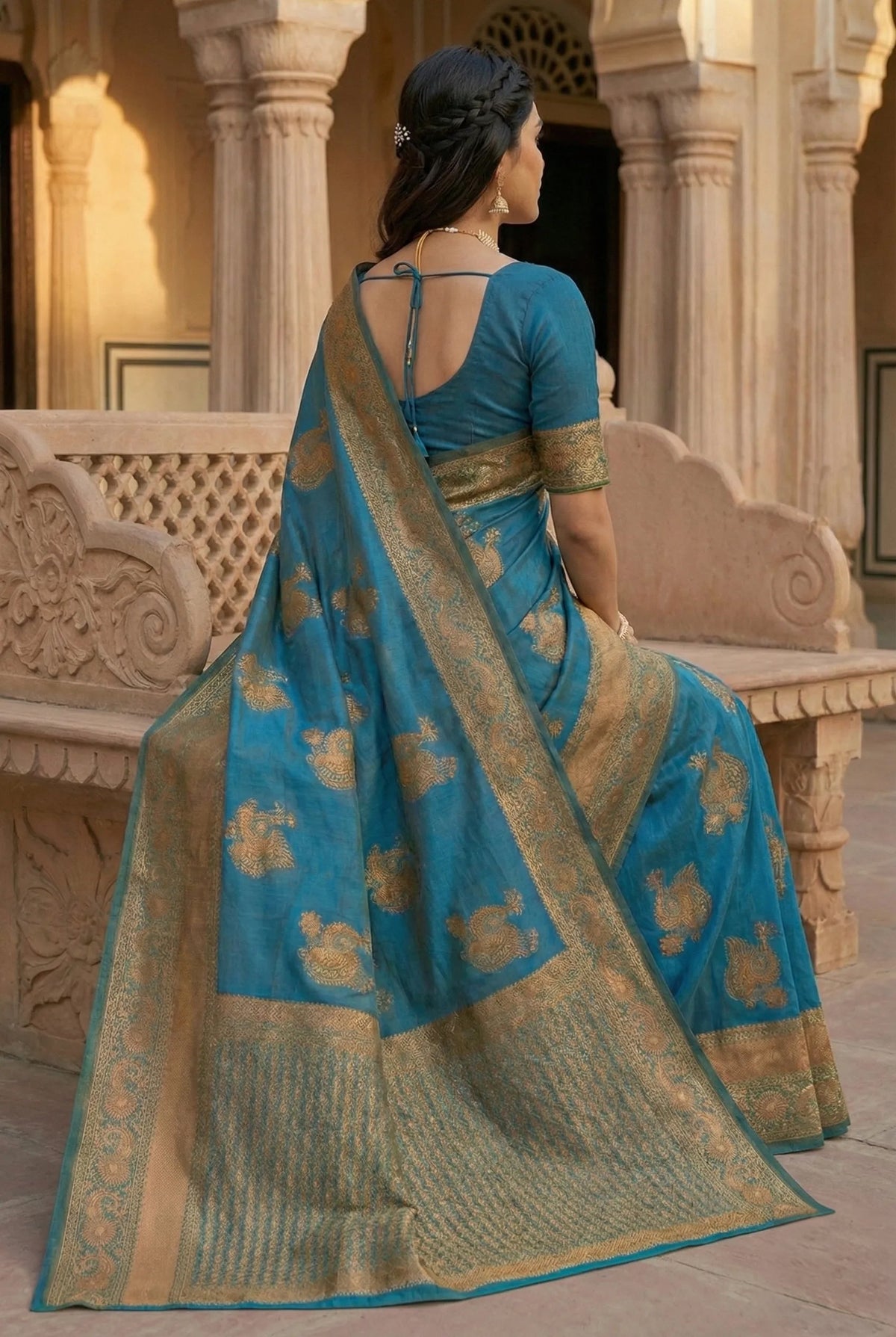 Refreshing Firoji Jacquard Silk Saree with Elegant Woven Motifs | Festive & Occasion Wear