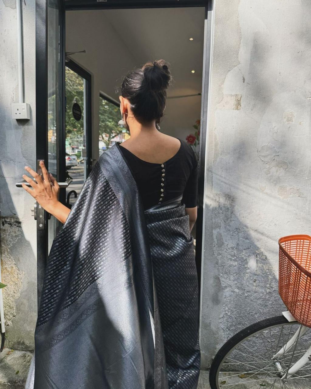 Black Jacquard Saree