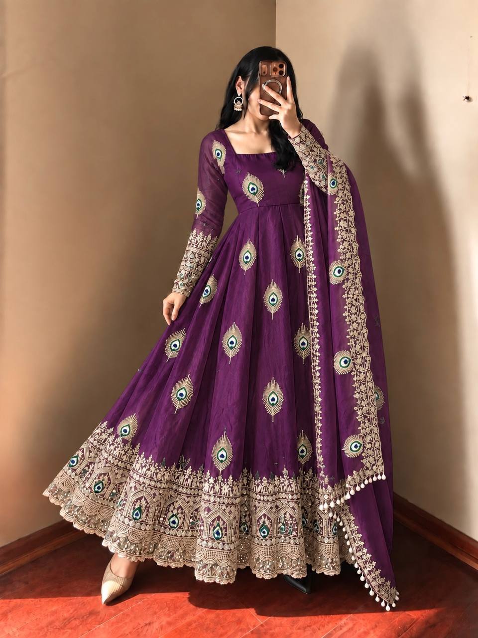 Purple Embroidered Anarkali Gown