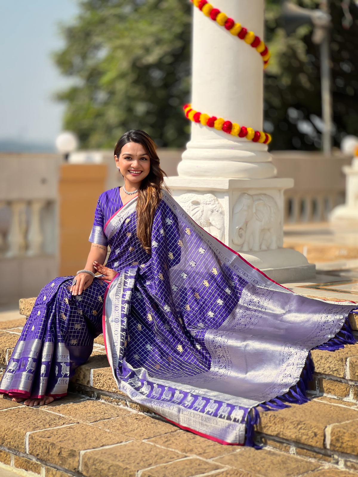 Royal Blue Jacquard Saree – Elegant Festive Wear With Premium Woven Detailing