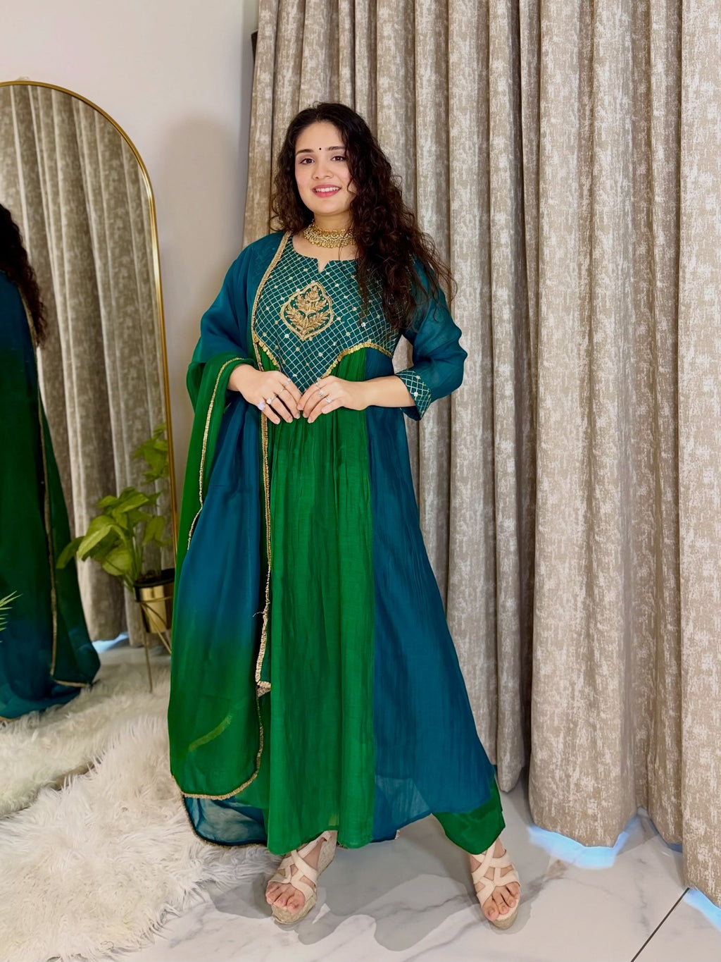 Emerald Royale Anarkali Suit Set with Dupatta