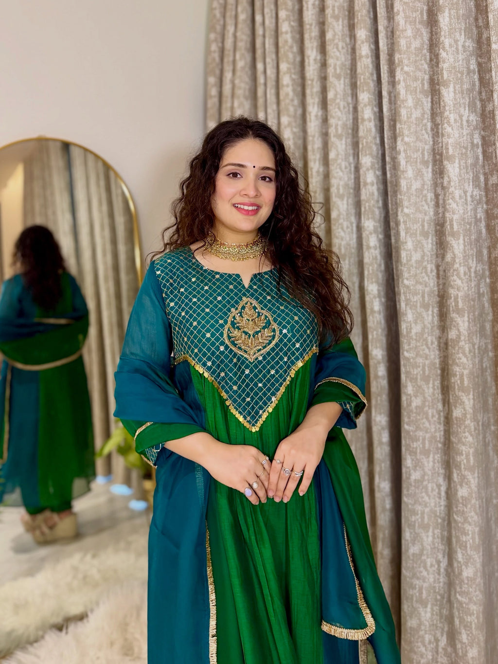 Emerald Royale Anarkali Suit Set with Dupatta