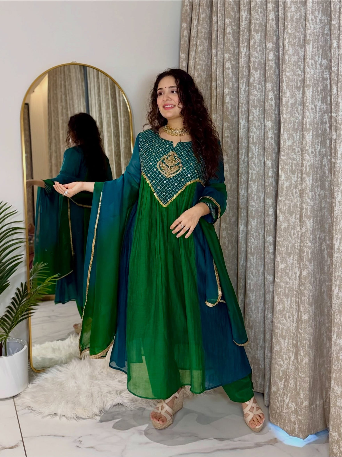 Emerald Royale Anarkali Suit Set with Dupatta