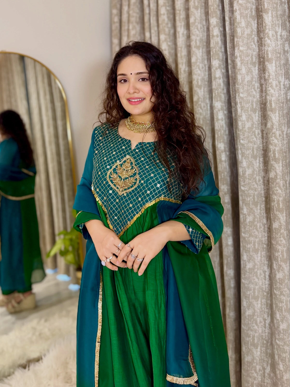 Emerald Royale Anarkali Suit Set with Dupatta