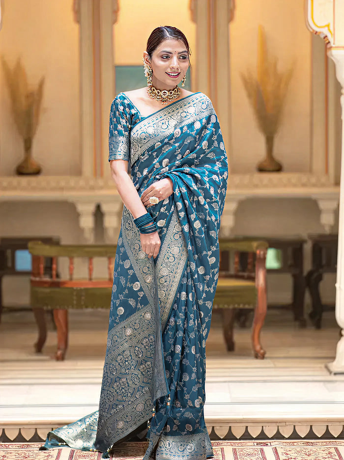 Tea Blue Jacquard Saree – Elegant Woven Saree for Festive, Party & Wedding Wear