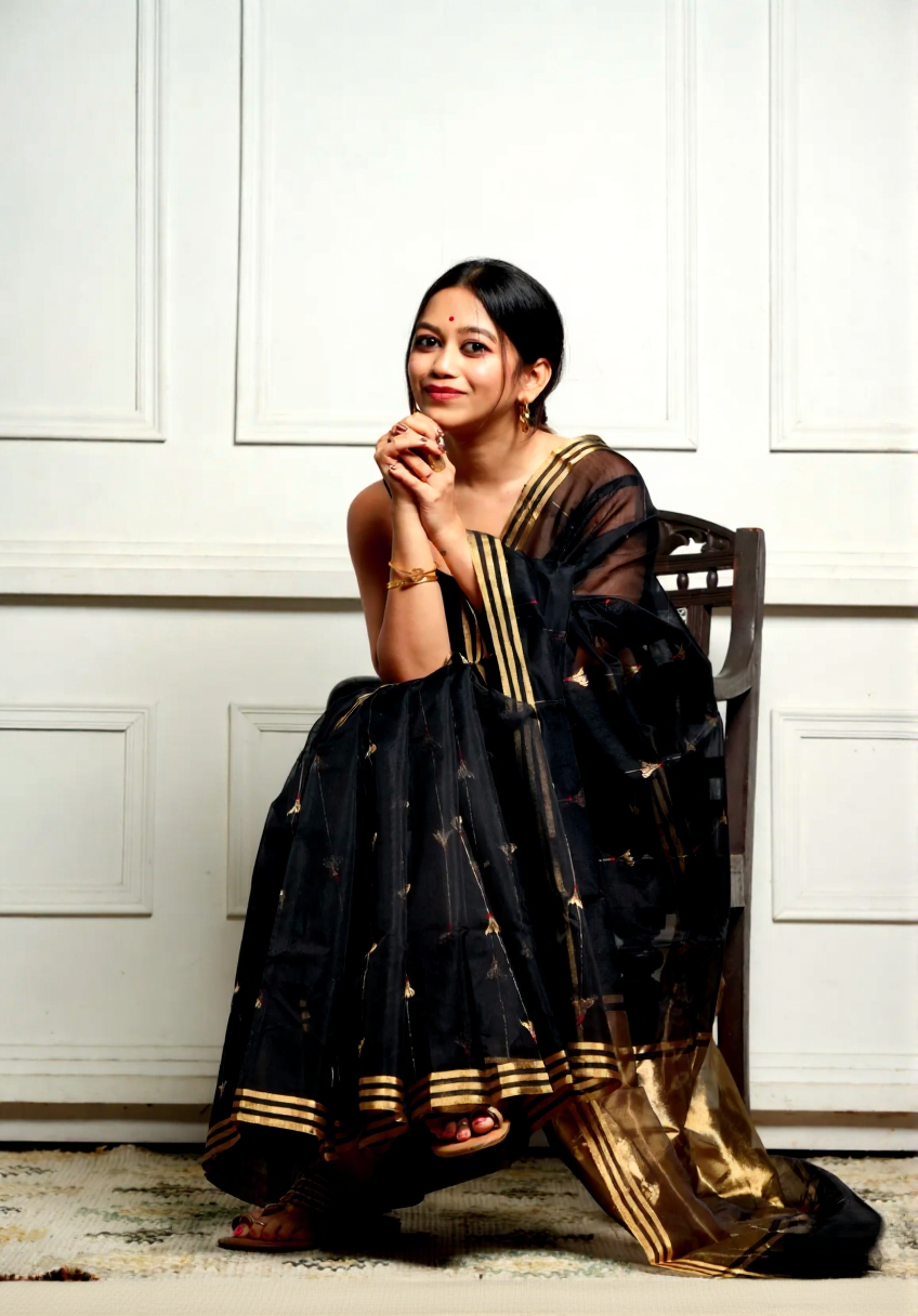 Elegant Black Jacquard Saree