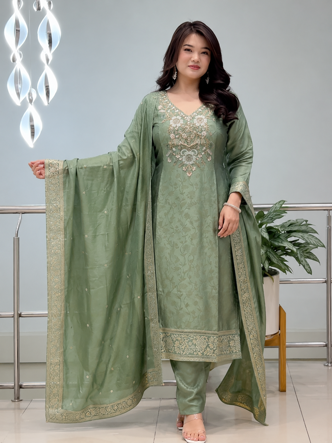 Banarasi Silk Suit Set for Women with Zari Dupatta