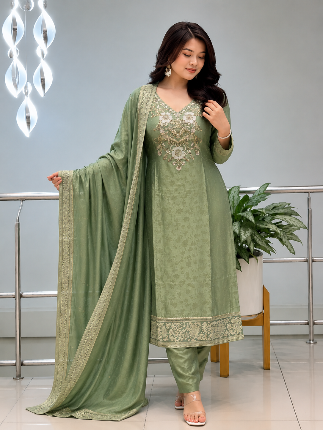 Banarasi Silk Suit Set for Women with Zari Dupatta