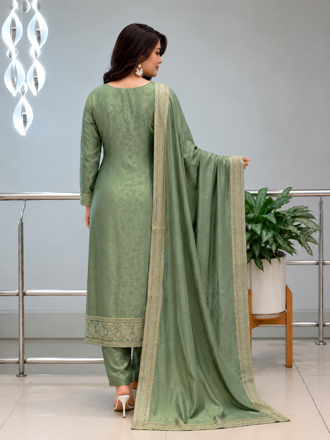 Banarasi Silk Suit Set for Women with Zari Dupatta