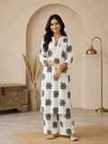 White Printed Cotton Straight Set