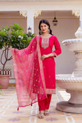 Pink Chanderi Embroidered Suit Set