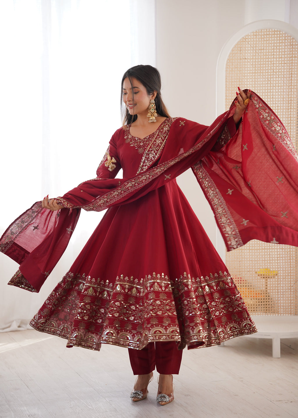 Royal Garnet Roman Silk Suit Set