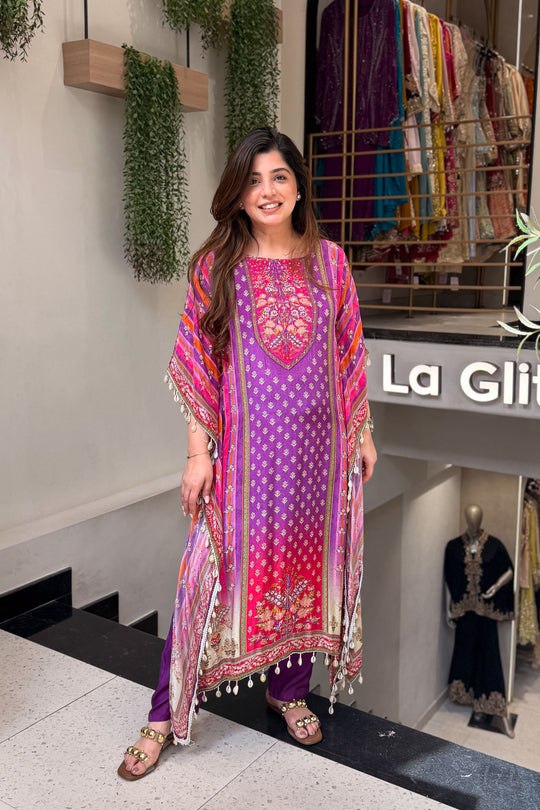 Purple Pure Banana Silk Kaftan Straight Set