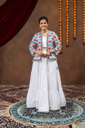 White Rayon Mirror Work Lehenga Choli with Embroidered Koti