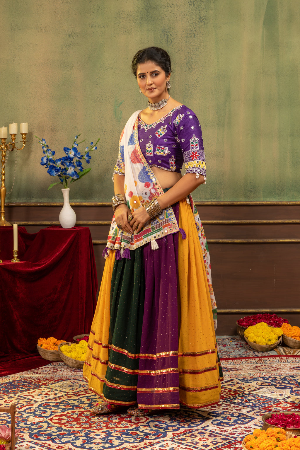 Multicolor Embroidery Mirror Work Faux Georgette Lehenga Choli