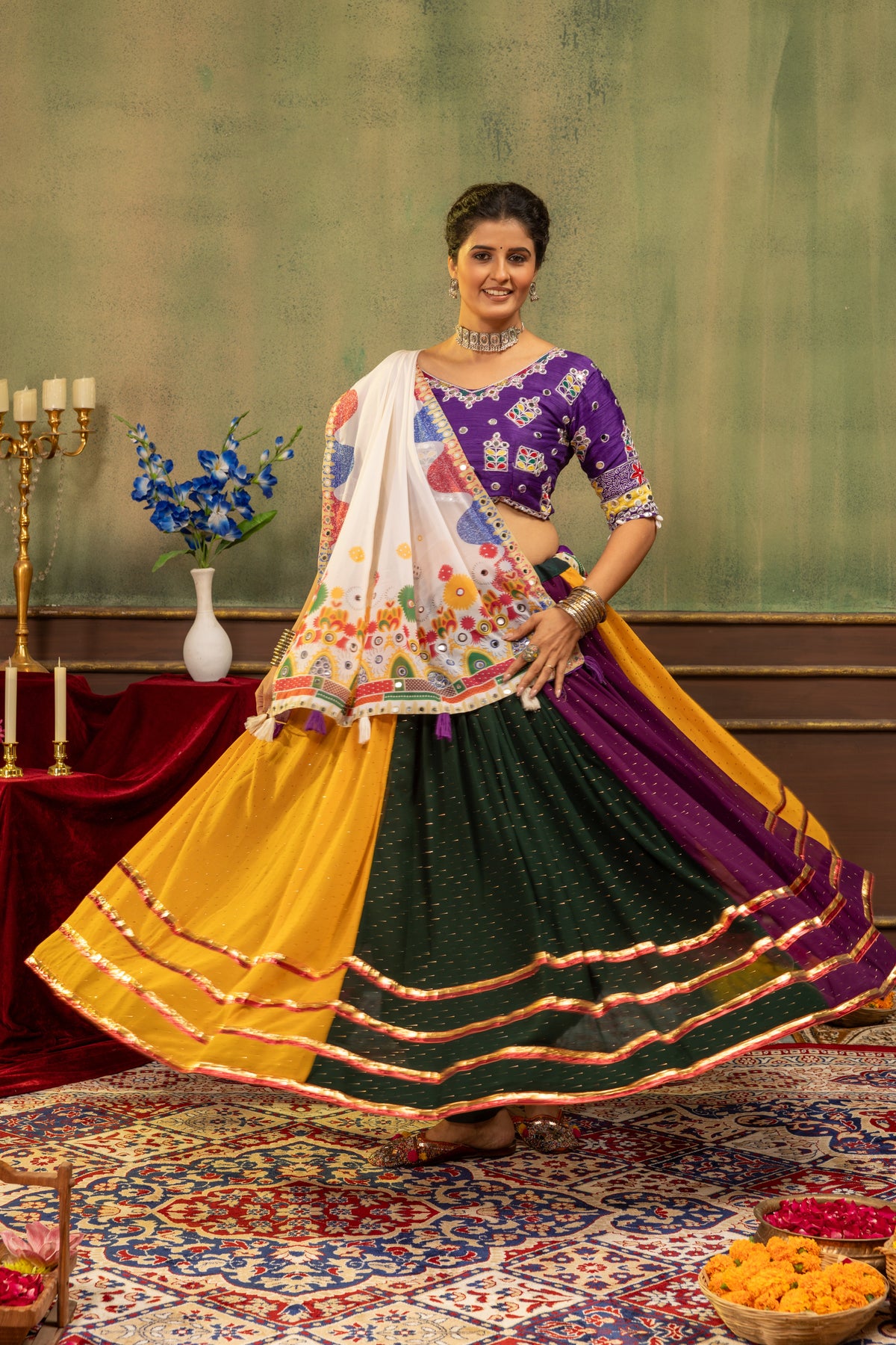 Multicolor Embroidery Mirror Work Faux Georgette Lehenga Choli