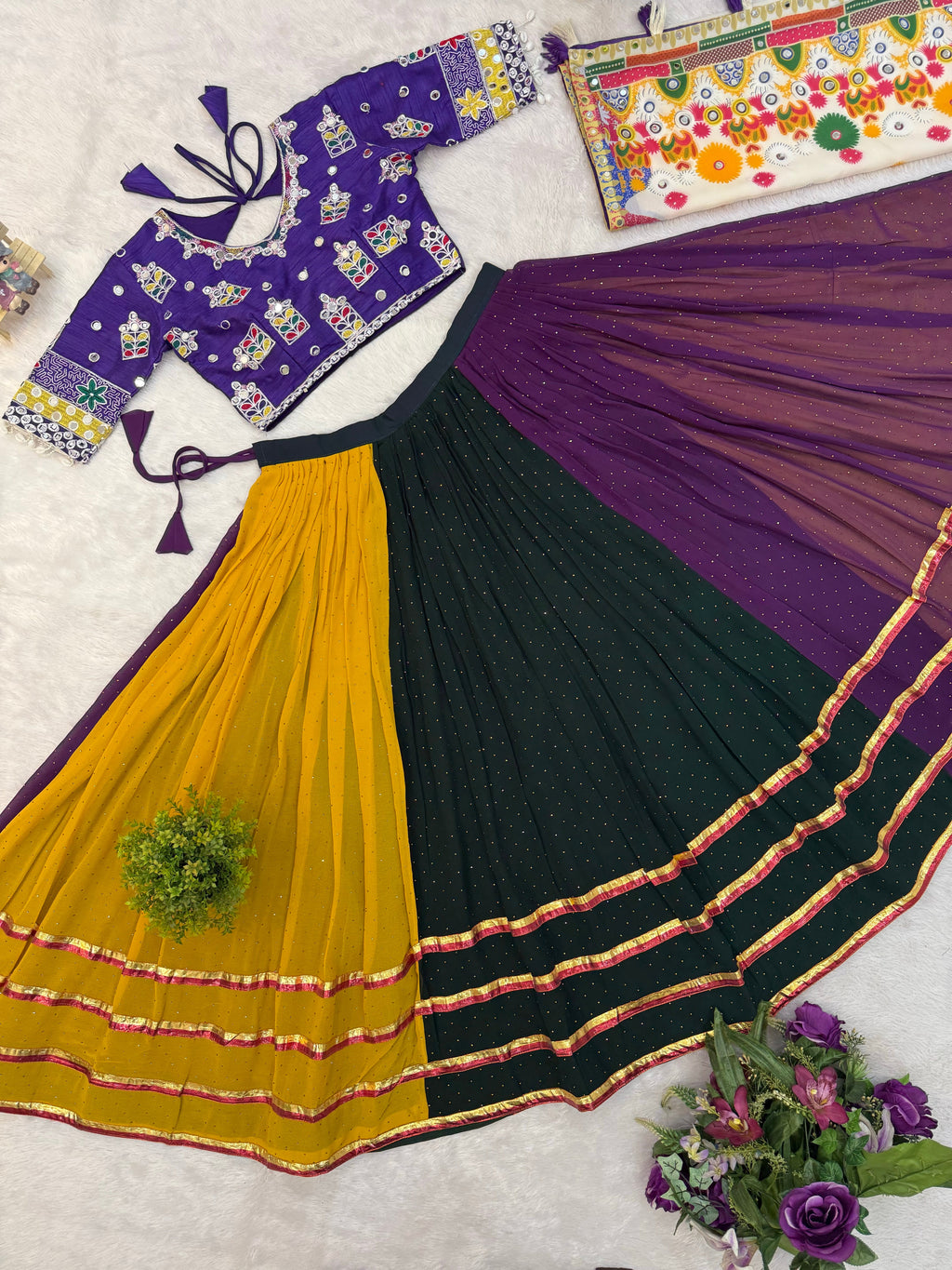 Multicolor Embroidery Mirror Work Faux Georgette Lehenga Choli