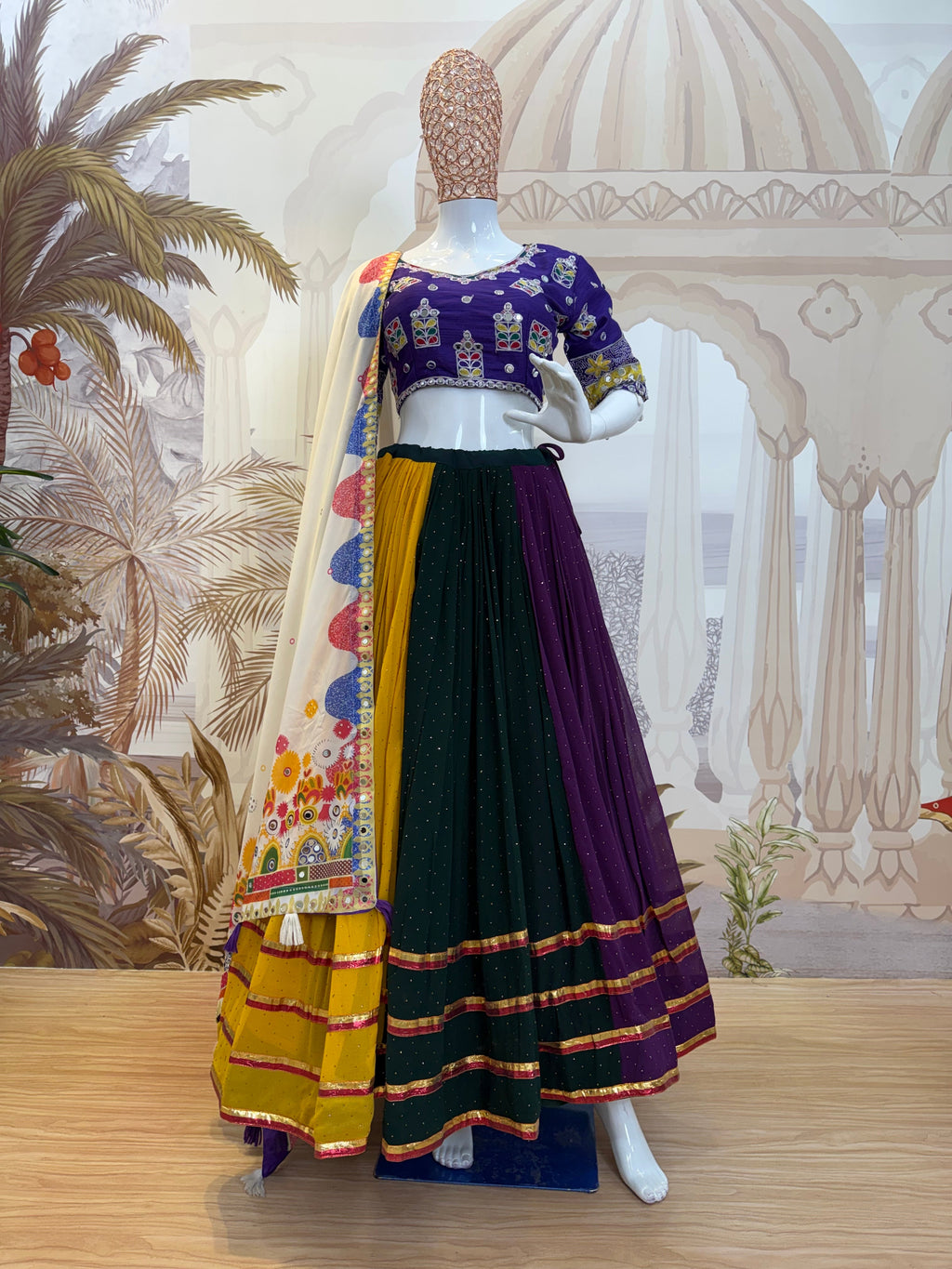 Multicolor Embroidery Mirror Work Faux Georgette Lehenga Choli