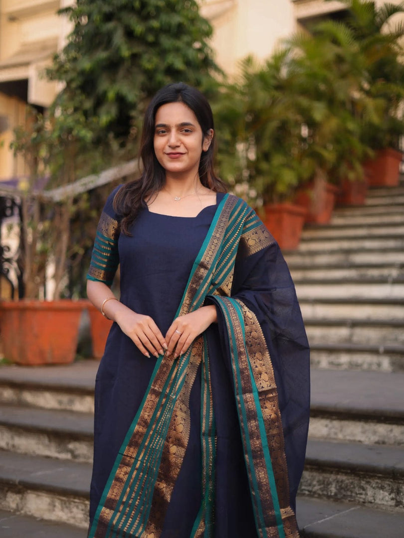 Pure Kanchi Cotton Suit Set with Jacquard Weaving Dupatta