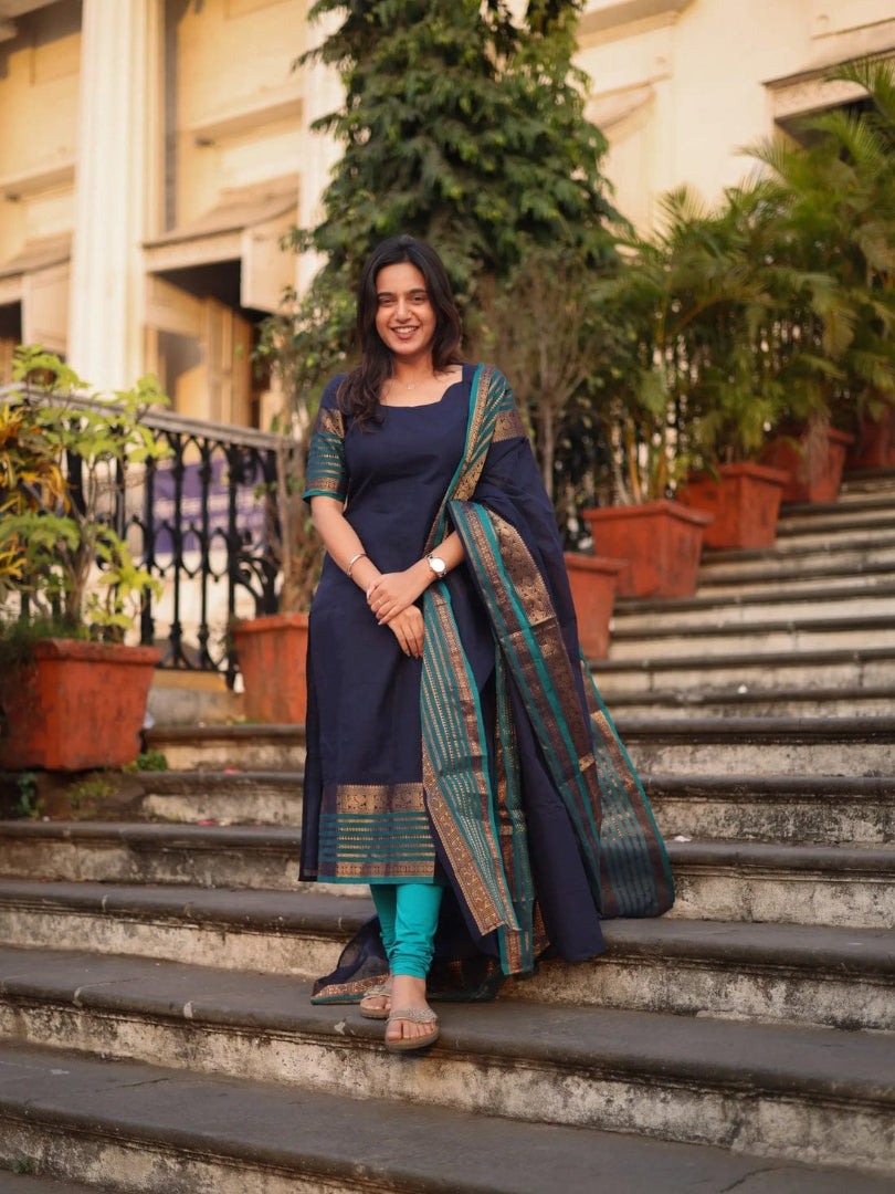 Pure Kanchi Cotton Suit Set with Jacquard Weaving Dupatta